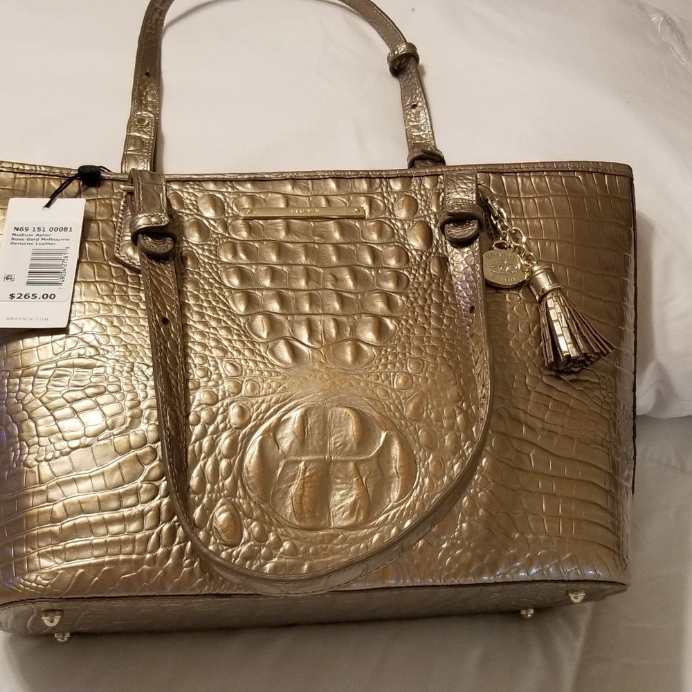 Gold unused tote brahmin tote bag